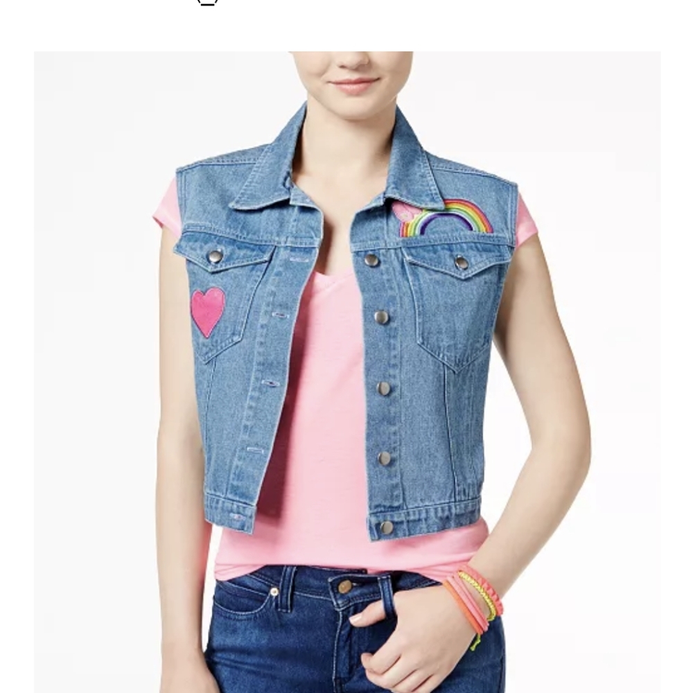 Lisa Frank graphic denim jean vest
